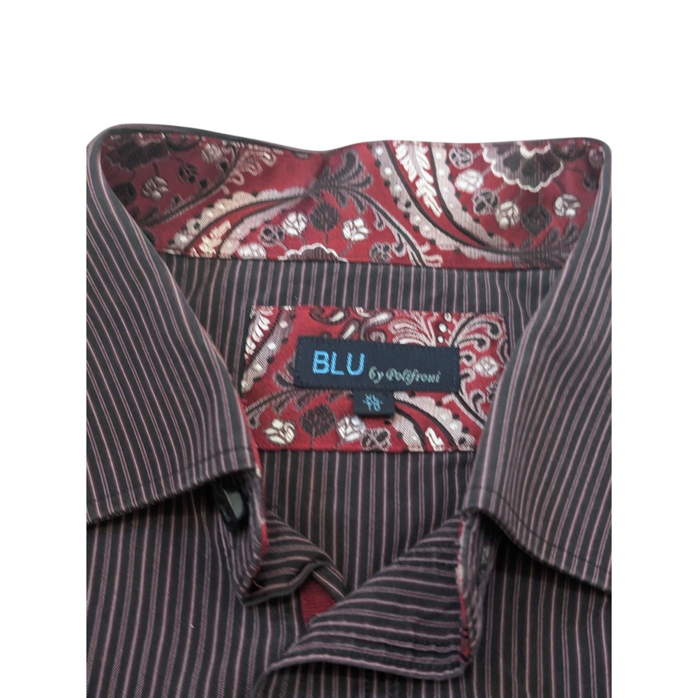 Blu By Polifroni Shirt Men's XL Long Sleeve Button Up Paisley Flip Cuff‎ Striped